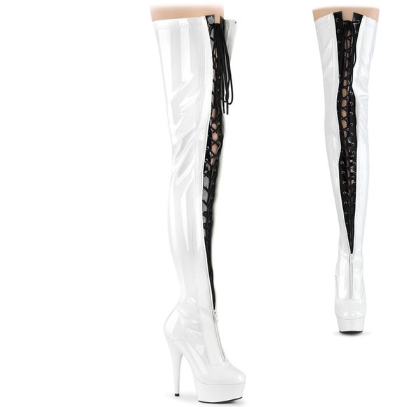 Delight 3027 Two Tone Stretch Thigh High Boots Full Length Front Zip - Picture 1 of 5